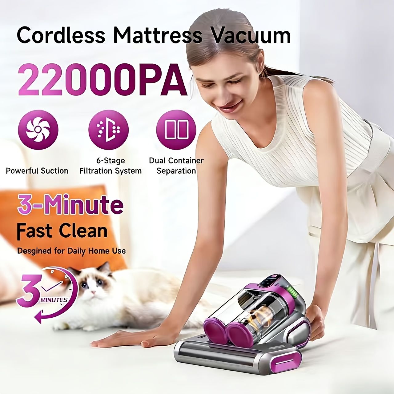 Power Tools Hand Held - Wireless Mattress Vacuum Cleaner, 22Kpa Suction,